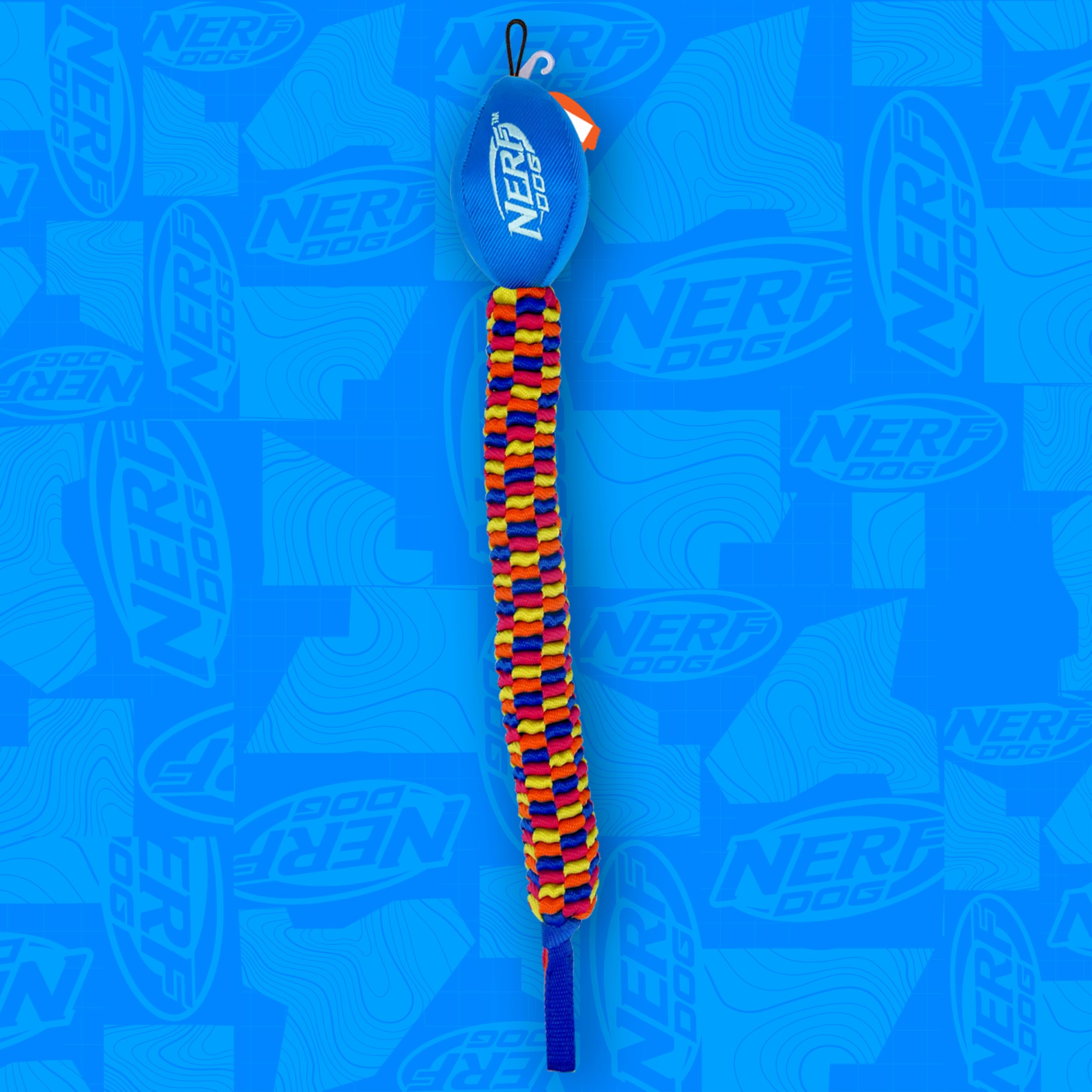 Nerf Dog Rainbow Vortex Chain Tug weather resistant durable construction for outdoor use