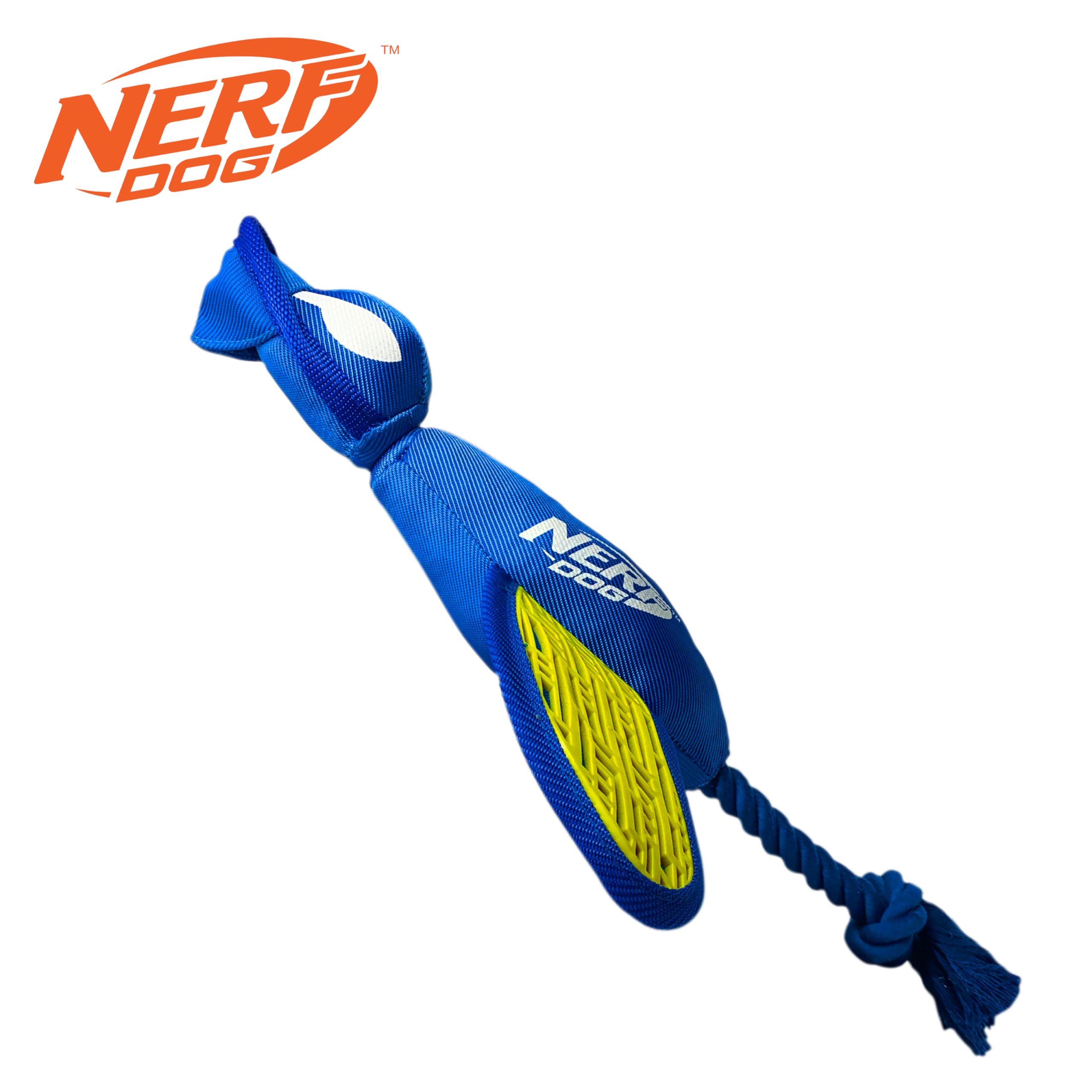 Nerf Dog safety-tested nylon toy for durable fetch sessions.