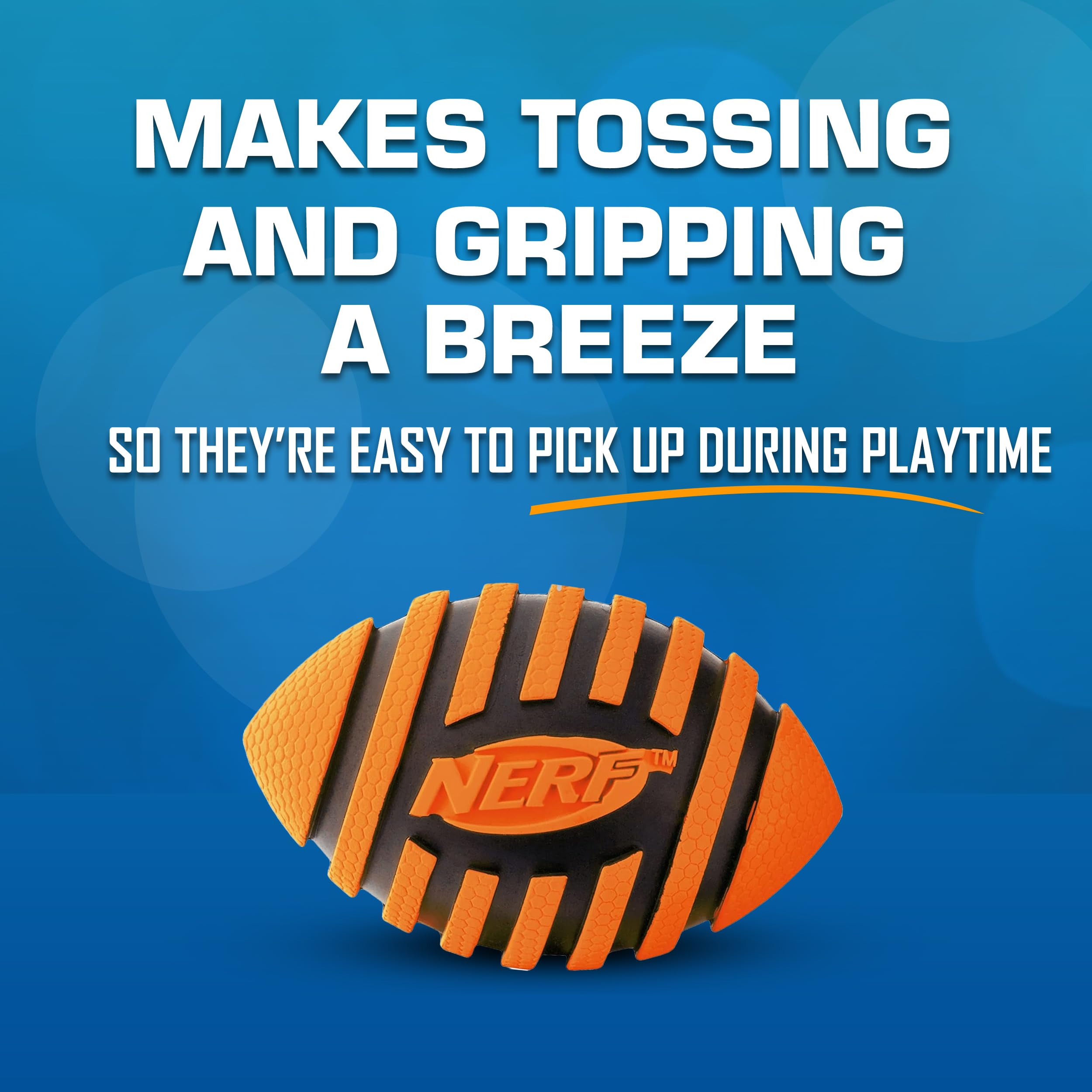 Nerf Dog Spiral Squeak Football is lightweight yet durable with Nerf Tough materials.