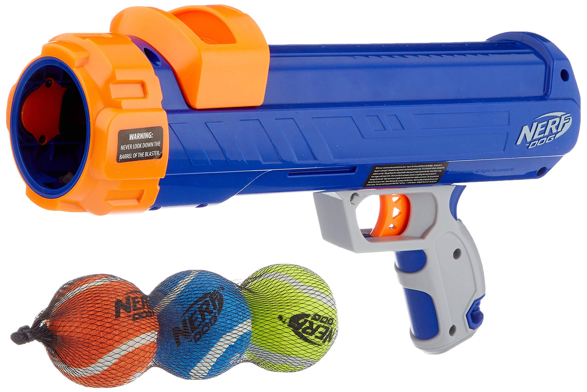 Nerf Dog Tennis Ball Blaster overview for easy outdoor fetch with small dogs.