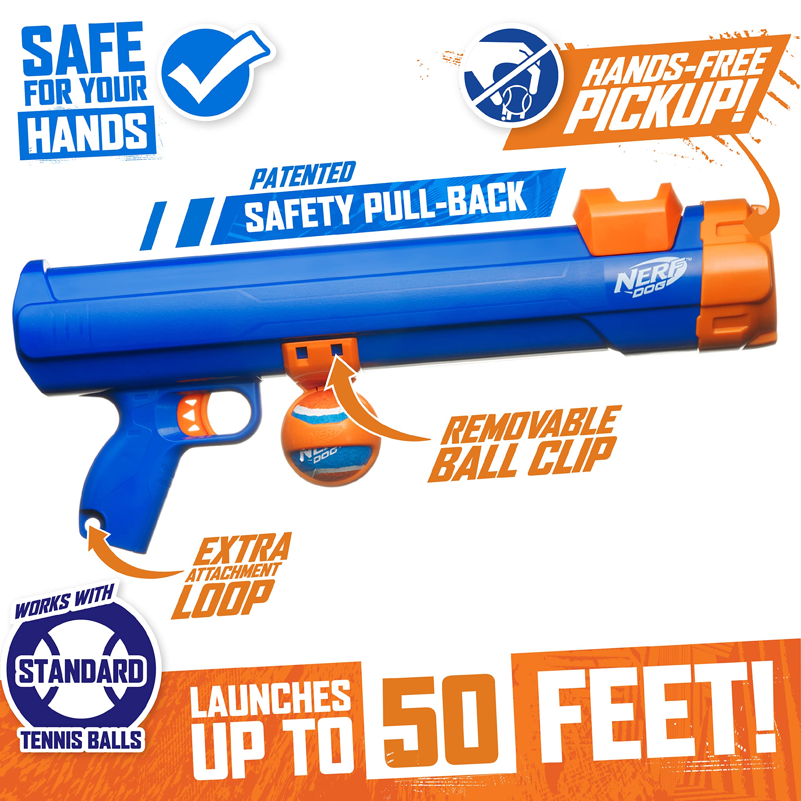 Nerf Dog blaster safety-tested design with no exposed parts.
