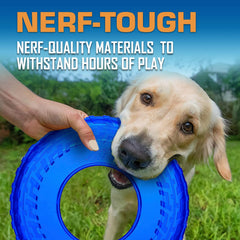 Nerf Dog Tire Flyer in-flight action to help dogs track the disc mid-air.