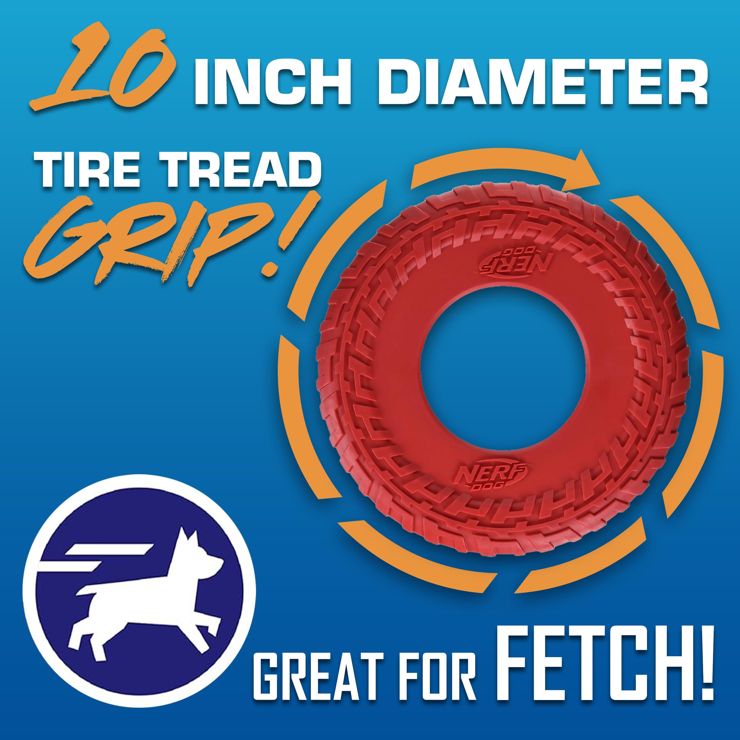 Nerf Dog Tire Flyer translucent green 10-inch disc for outdoor visibility during fetch.