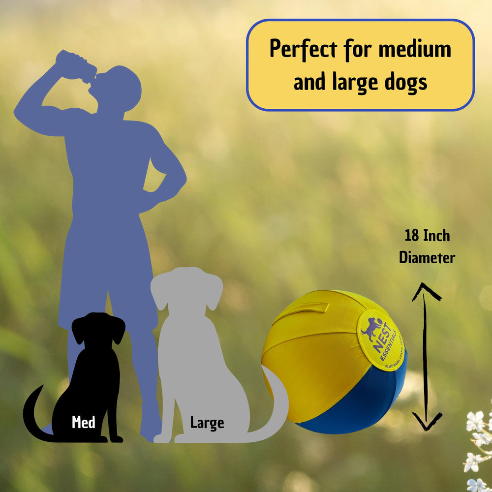 Nest Essentials Herding Ball in yellow and blue enhances visibility during practice.