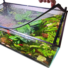NestBasics magnetic aquarium cover lid securely placed on a tank, reducing jumping risk.