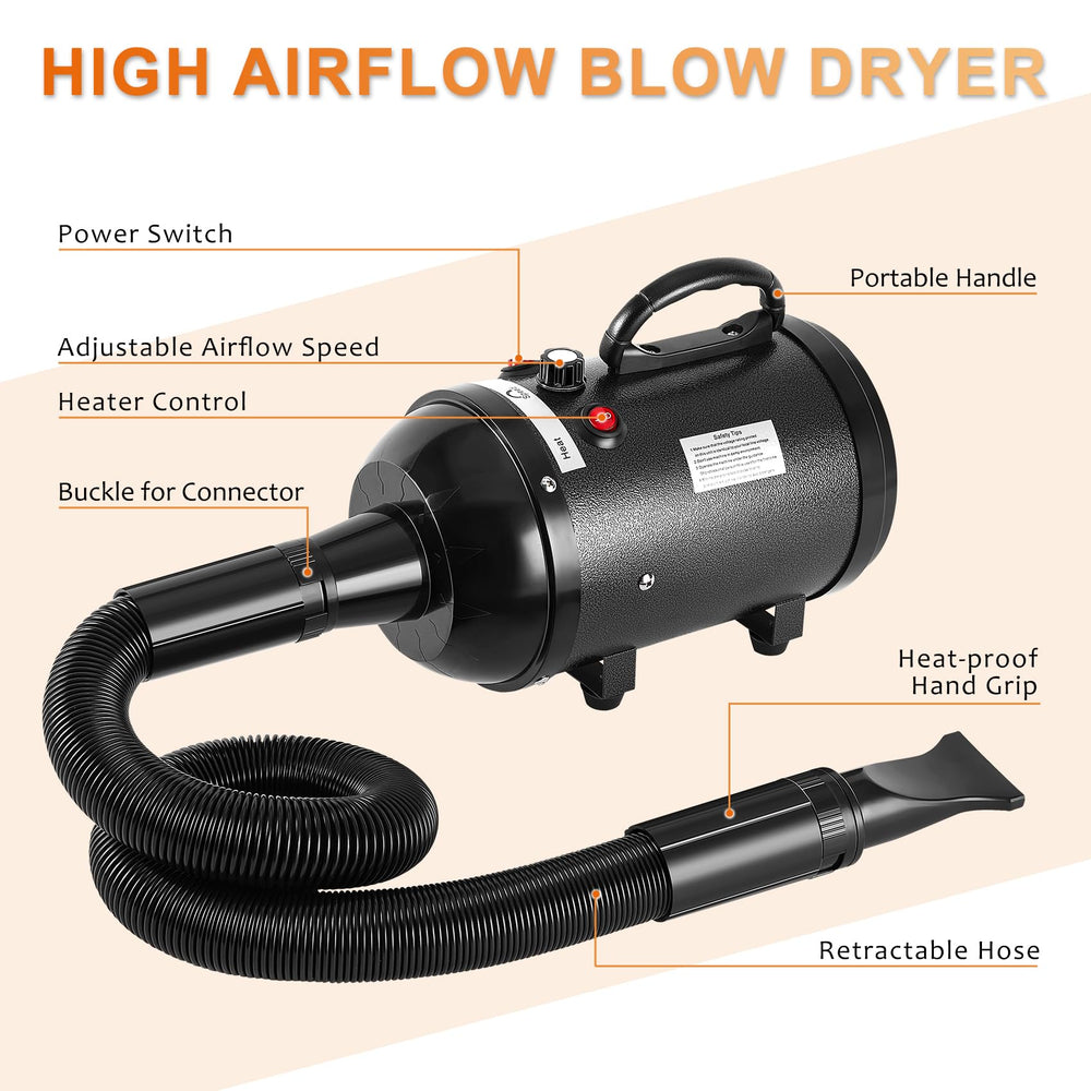 NESTROAD dog dryer includes four nozzles for all coat types