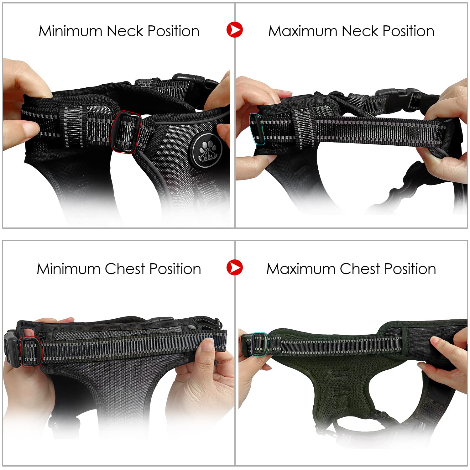 NESTROAD size chart guides a precise fit for small to large dogs.