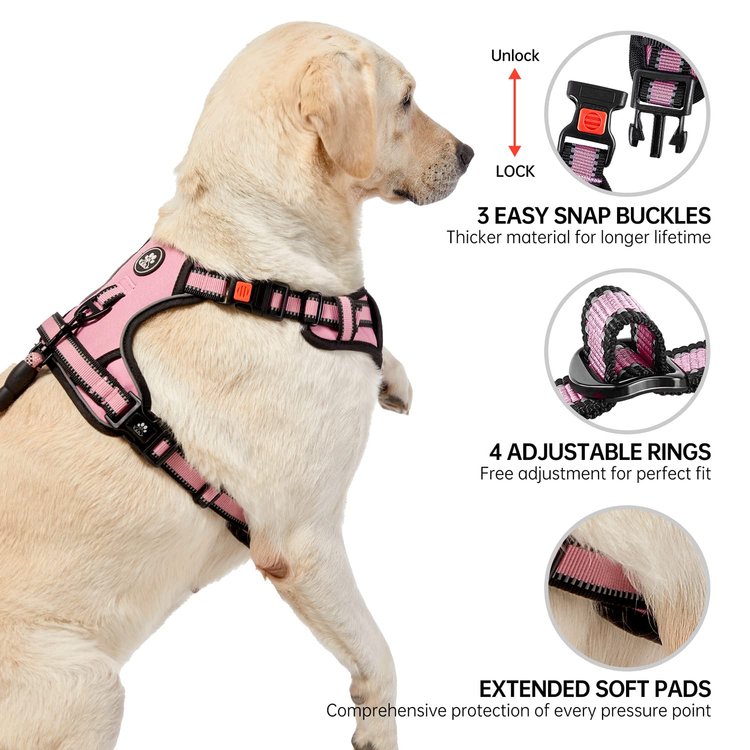 Reflective strip detail enhances night visibility during evening walks in pink.