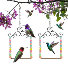 Nesturrow hummingbird swing beads side view invites visits.