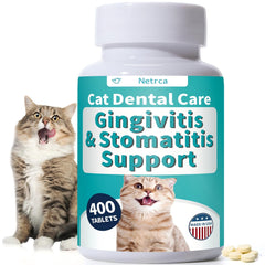 Netrca cat gingivitis tablets bottle supports gum health and tartar control.
