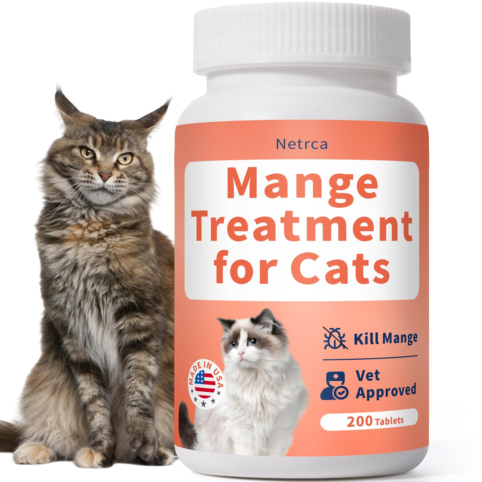 Netrca Mange Treatment cat pills bottle for itch relief and comfort.