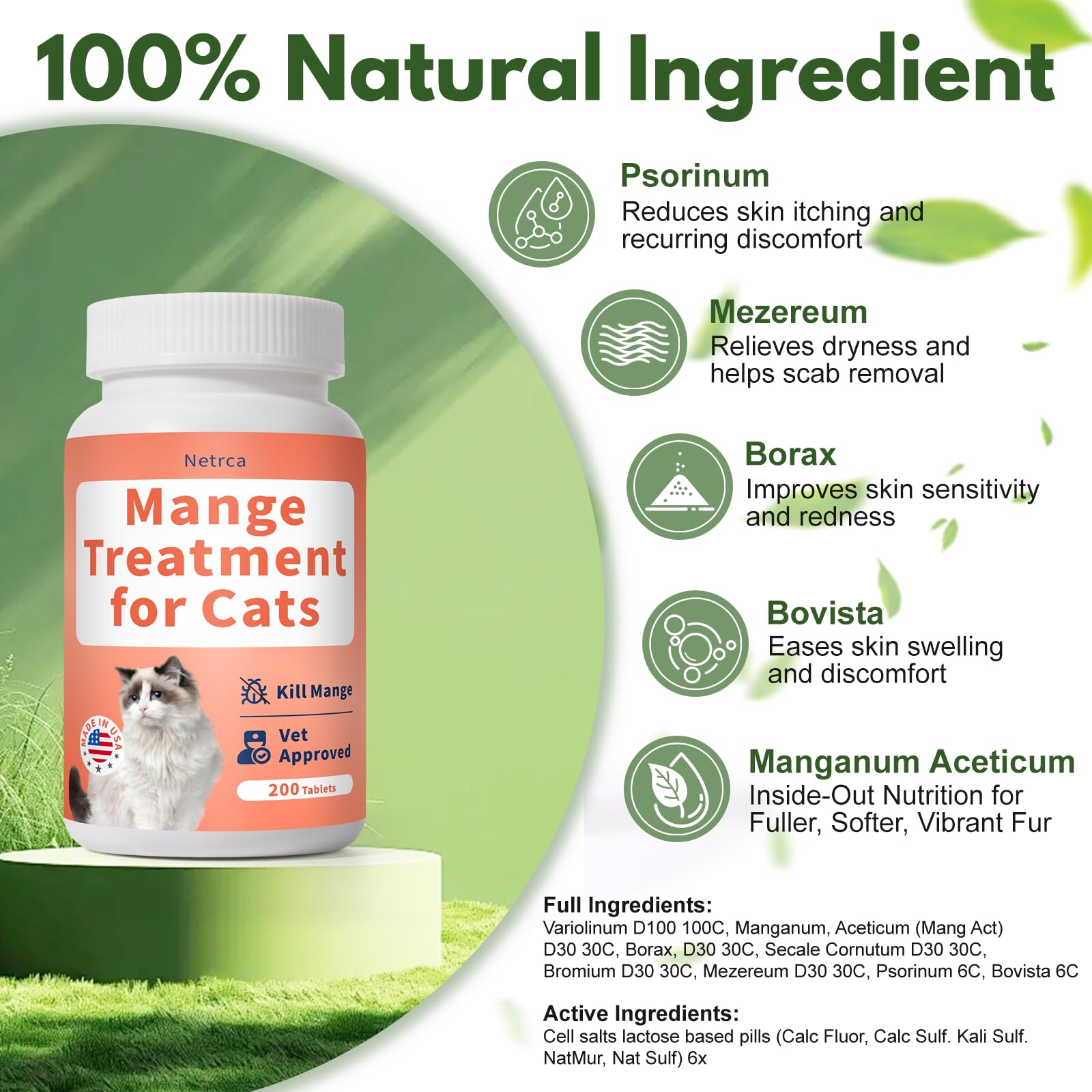 Netrca Mange Treatment skin repair focus supports healthy coat.