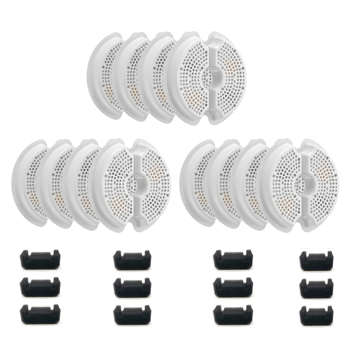 NeucomBBT 12-pack cat fountain filters for 67oz fountains improve water clarity.