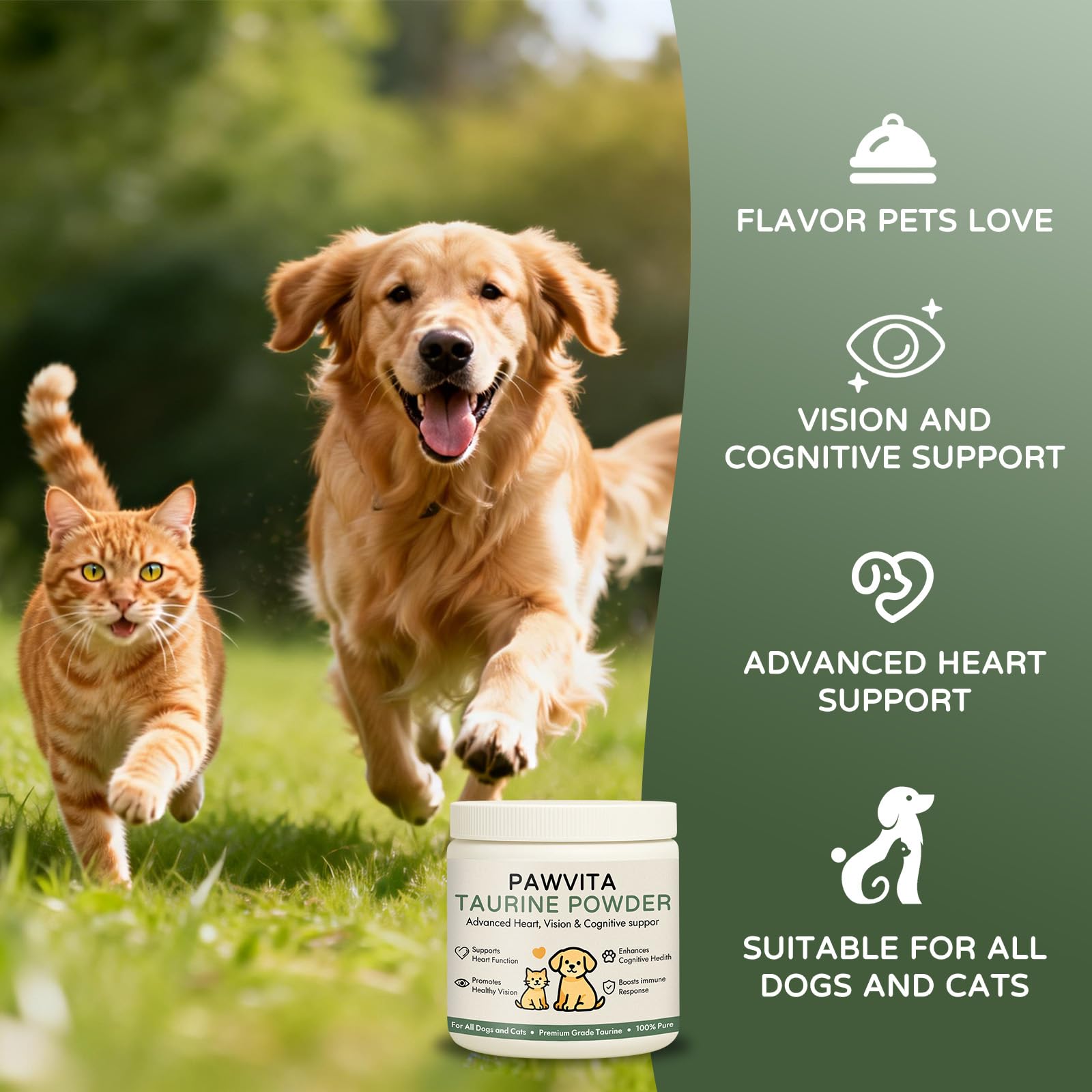 neurocept Pawvita taurine powder being stirred into wet or dry meals.