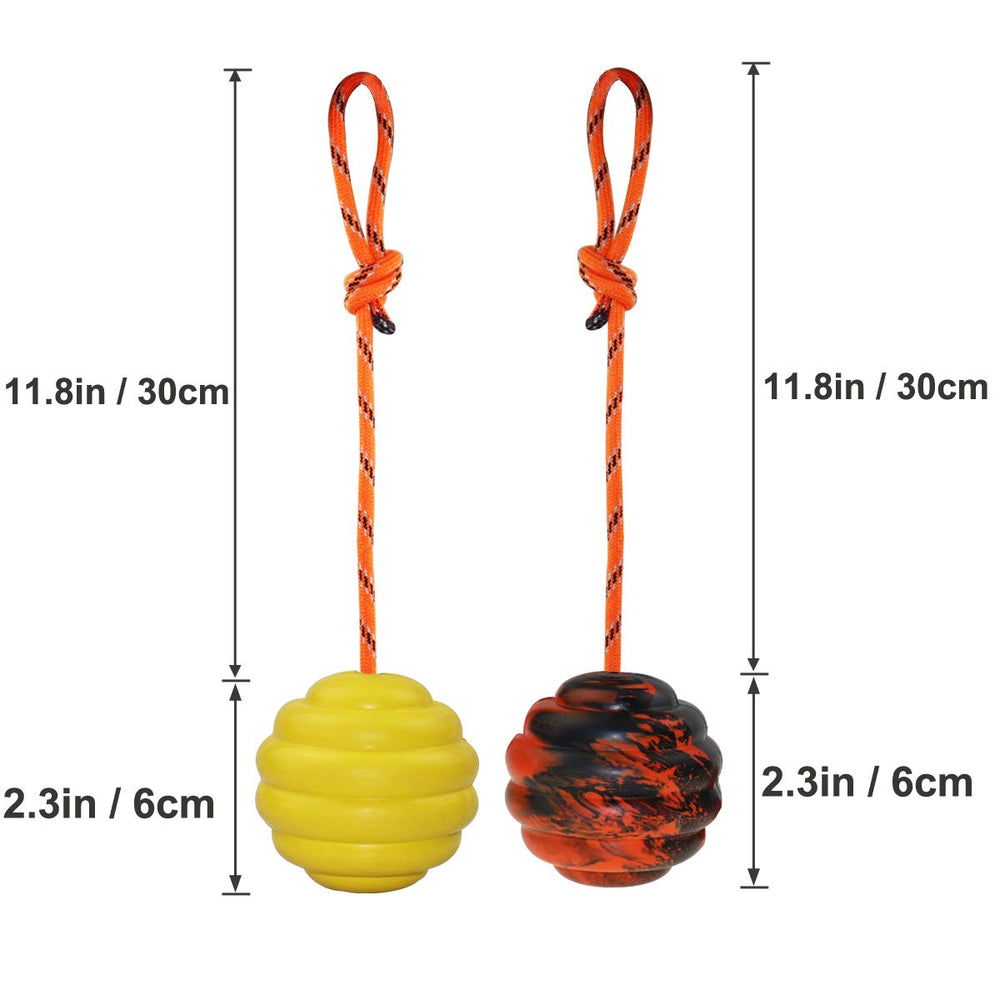 Nevperish rope and ball combination aids tug, throw, and reward training