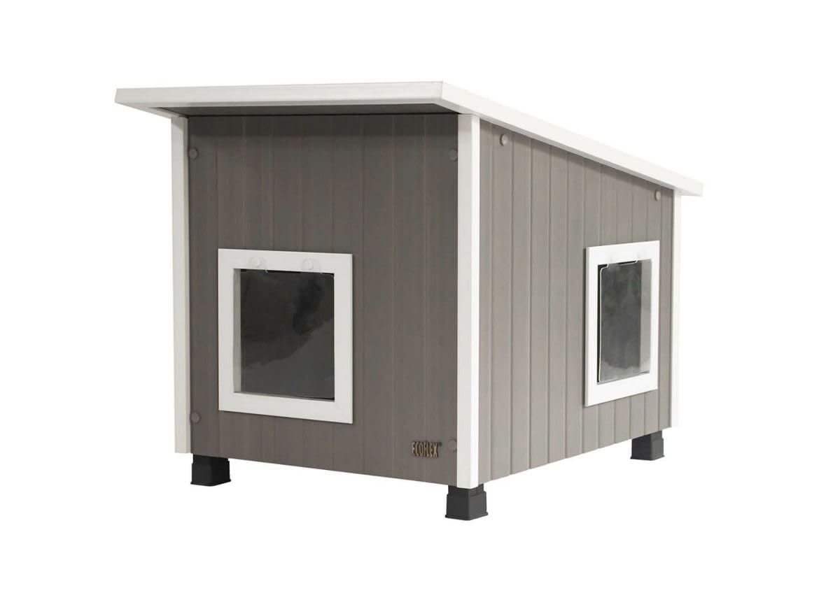 New Age Pet ECOFLEX Outdoor Cat House XL front view shows weatherproof shelter for multiple cats