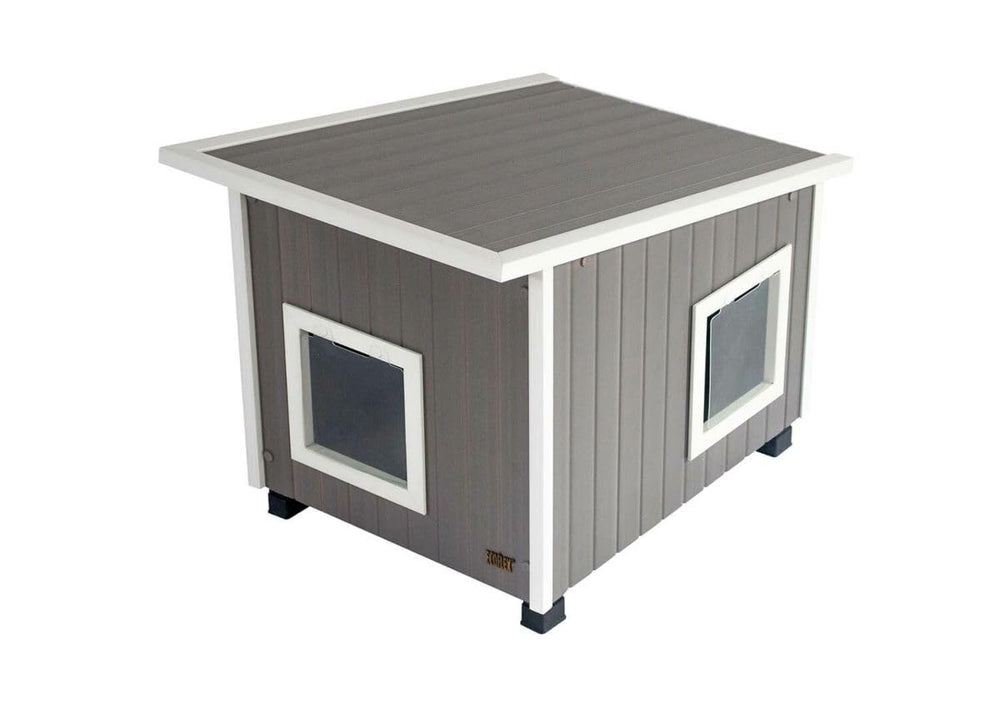 New Age Pet ECOFLEX Outdoor Cat House XL interior space with dual flaps for easy access