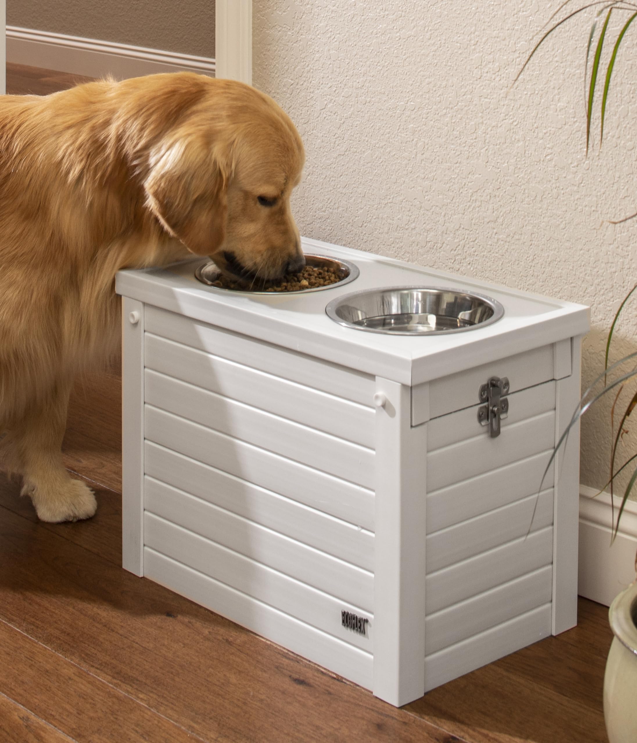 New Age Pet elevated feeder close-up of stainless steel bowls for durability and hygiene
