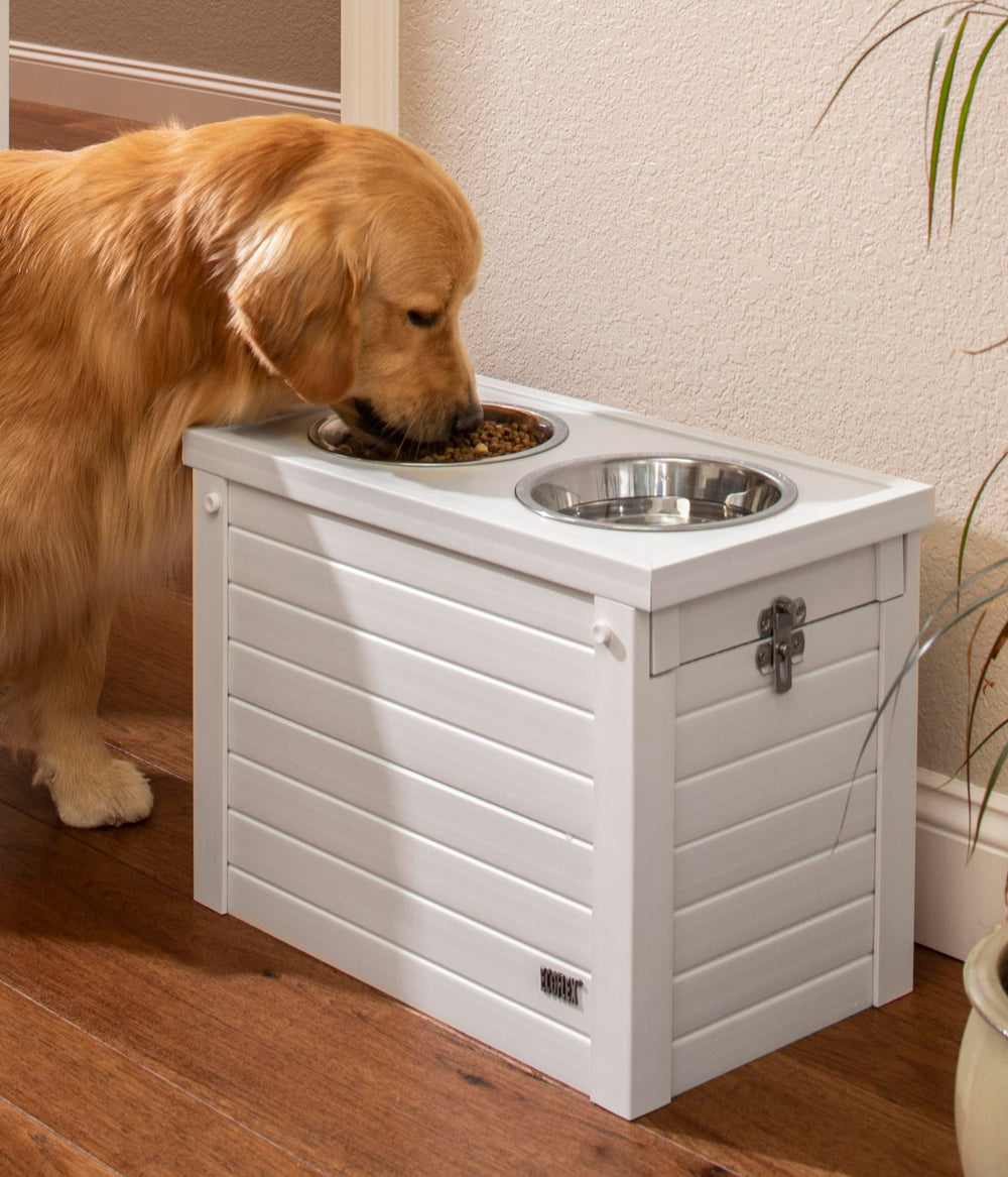 New Age Pet elevated feeder close-up of stainless steel bowls for durability and hygiene