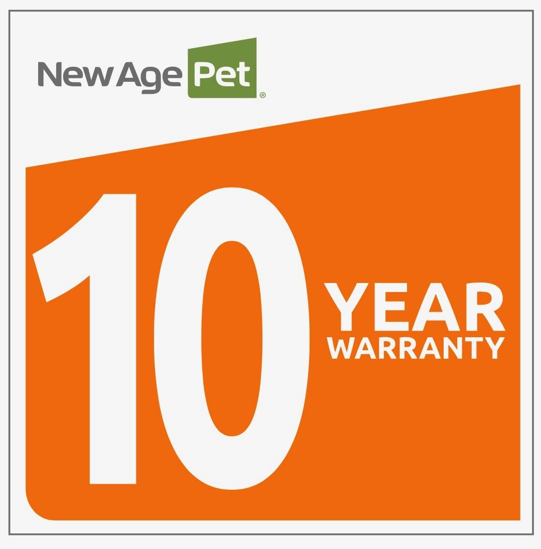 New Age Pet elevated feeder lid open revealing storage for dry food