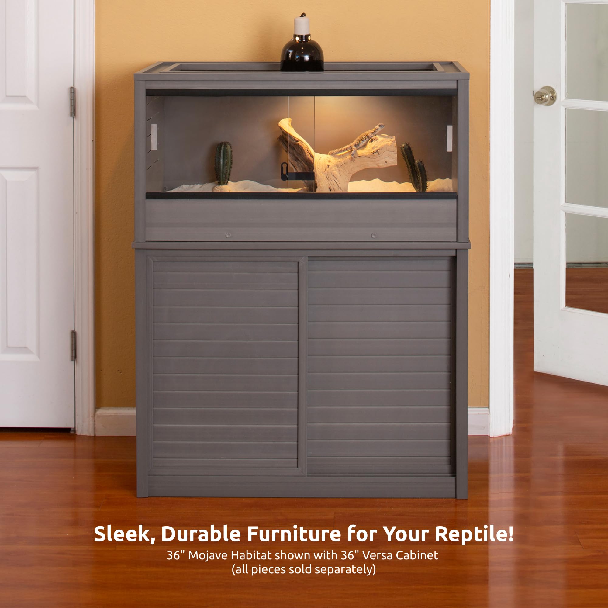 Color options in Maple, Black, and Grey to match home decor and enclosure style.