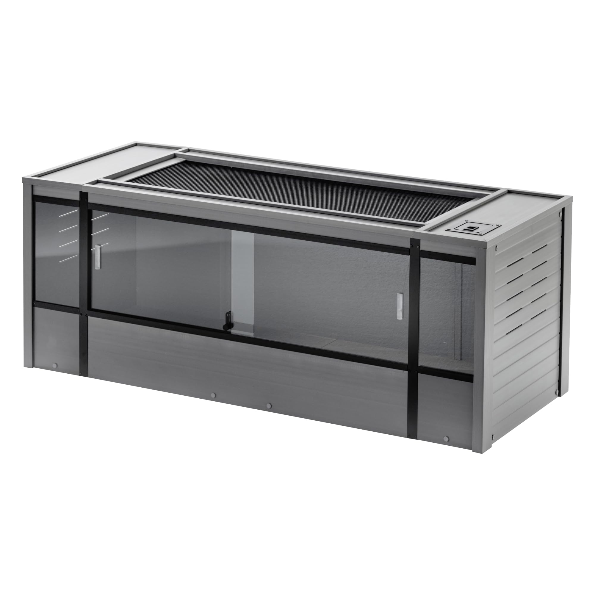 New Age Pet Mojave Lounge 60in front sliding doors for easy access and feeding.