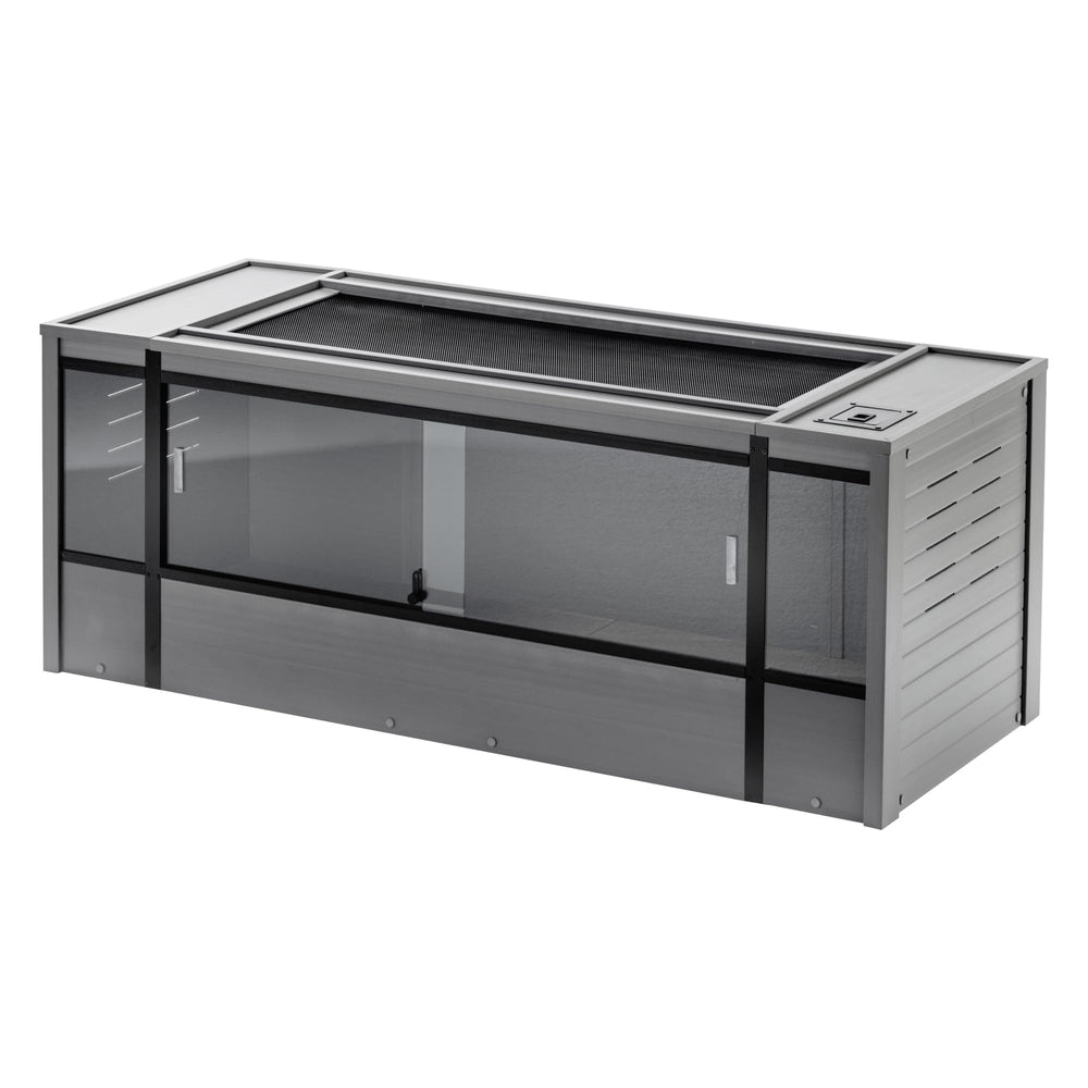 New Age Pet Mojave Lounge 60in front sliding doors for easy access and feeding.