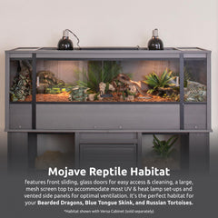 New Age Pet Mojave Lounge 60in mesh top enables heat and UV lamp setup with airflow.