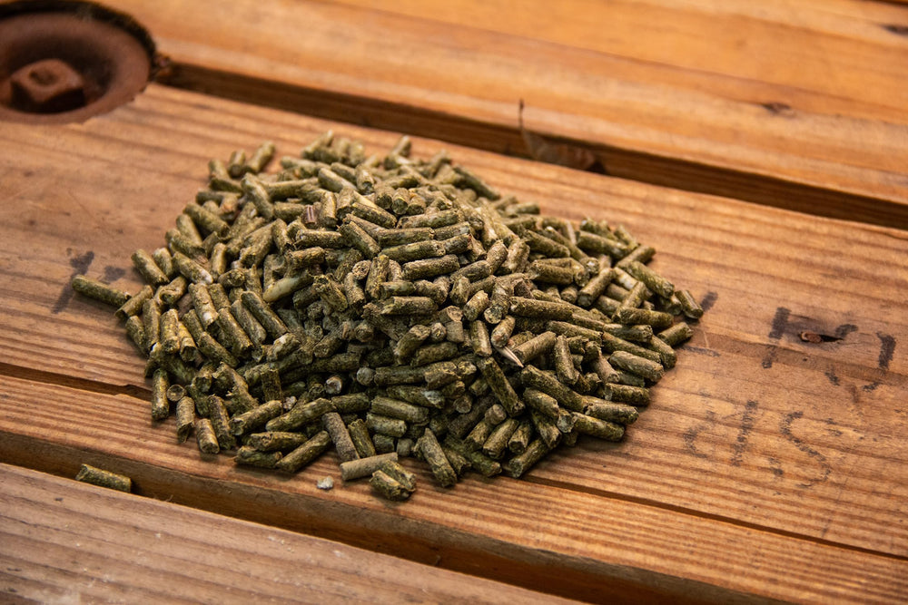 New Country Organics rabbit pellets close-up reveals fiber-rich texture for healthy digestion