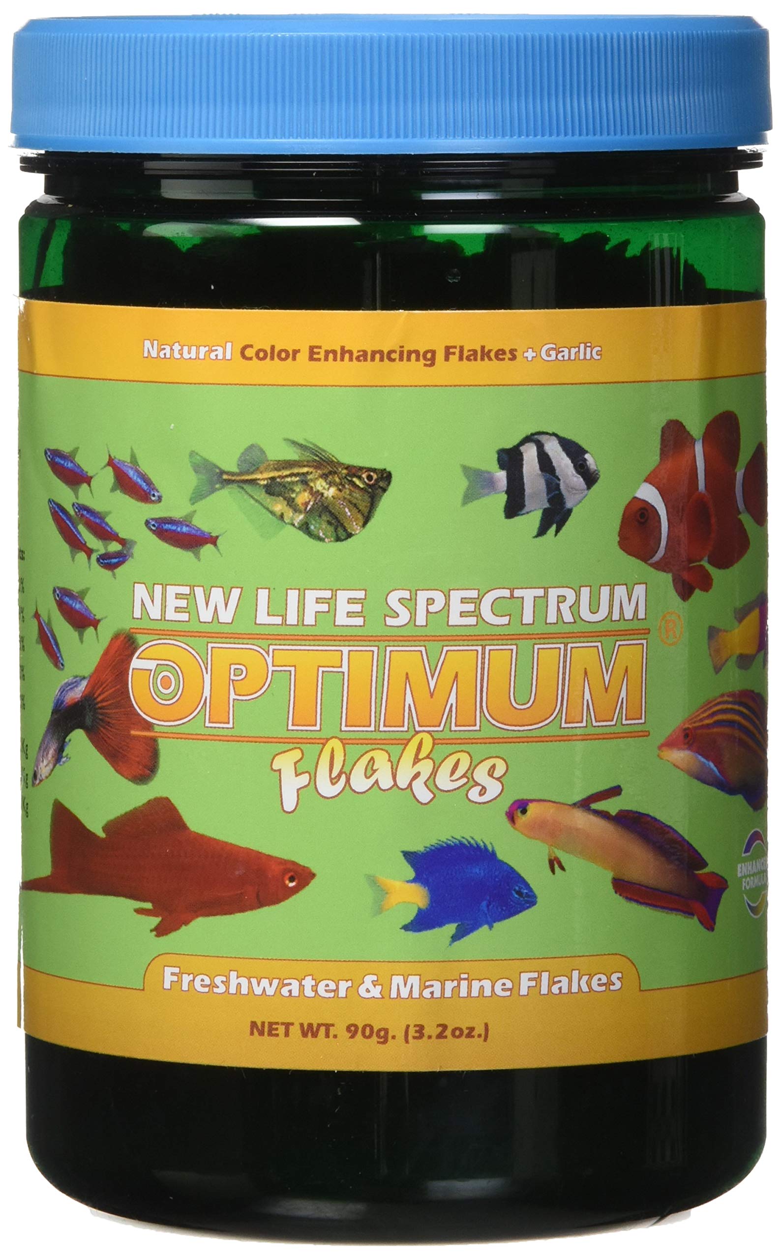 New Life Spectrum Naturox Optimum Flakes packaging shows premium color-enhancing nutrition.