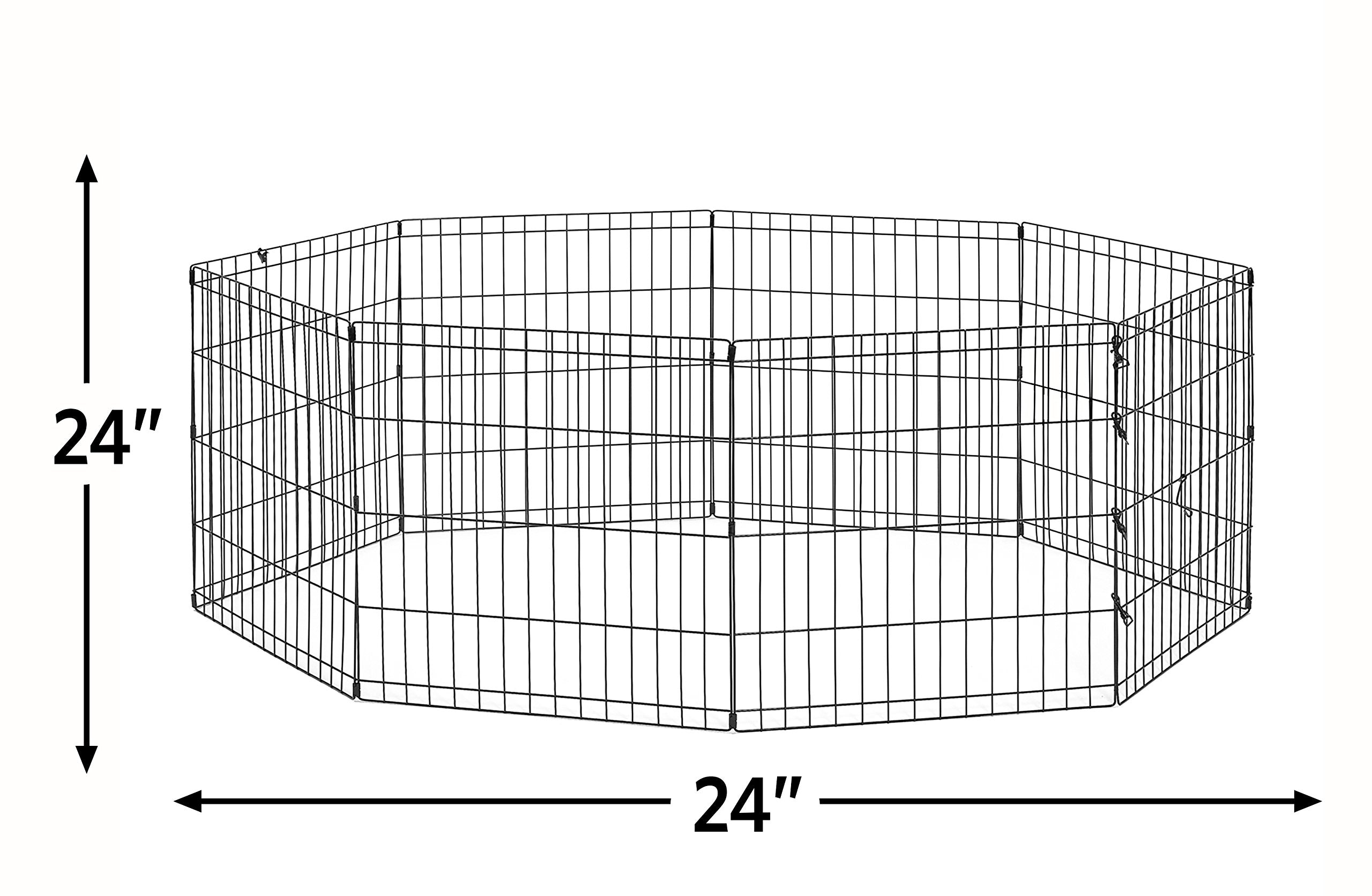 New World 24in Exercise Pen outdoors with ground anchors for yard play.