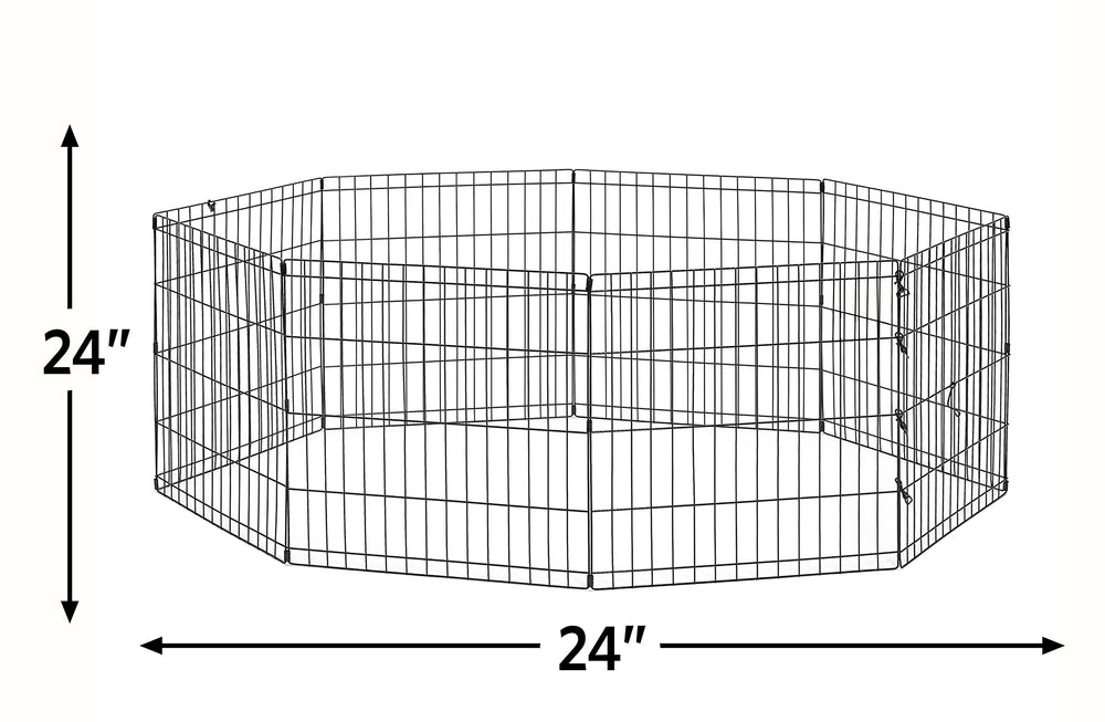 New World 24in Exercise Pen outdoors with ground anchors for yard play.