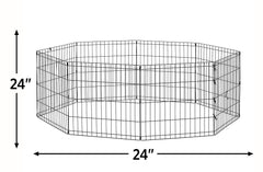 New World 24in Exercise Pen outdoors with ground anchors for yard play.