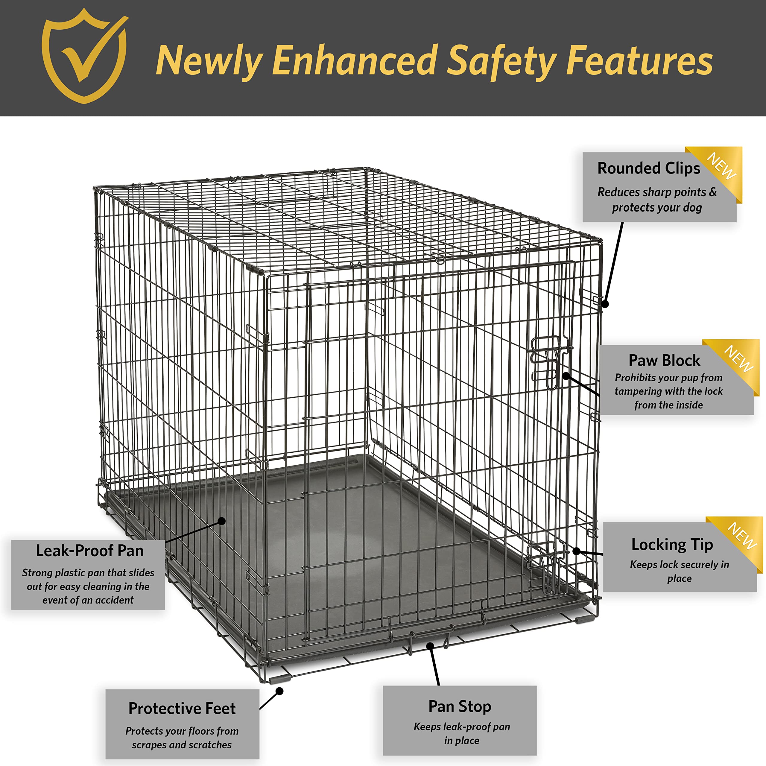 New World crate black e-coat finish highlights durable construction.