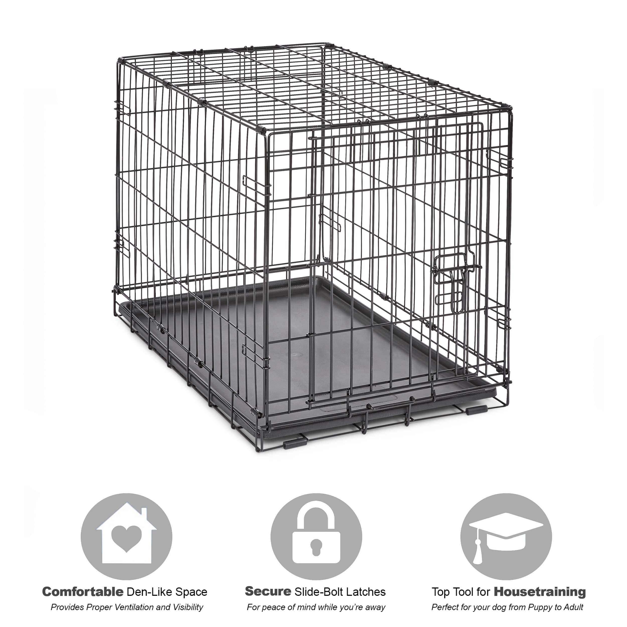 New World crate leak-proof tray protects floors during feeding.