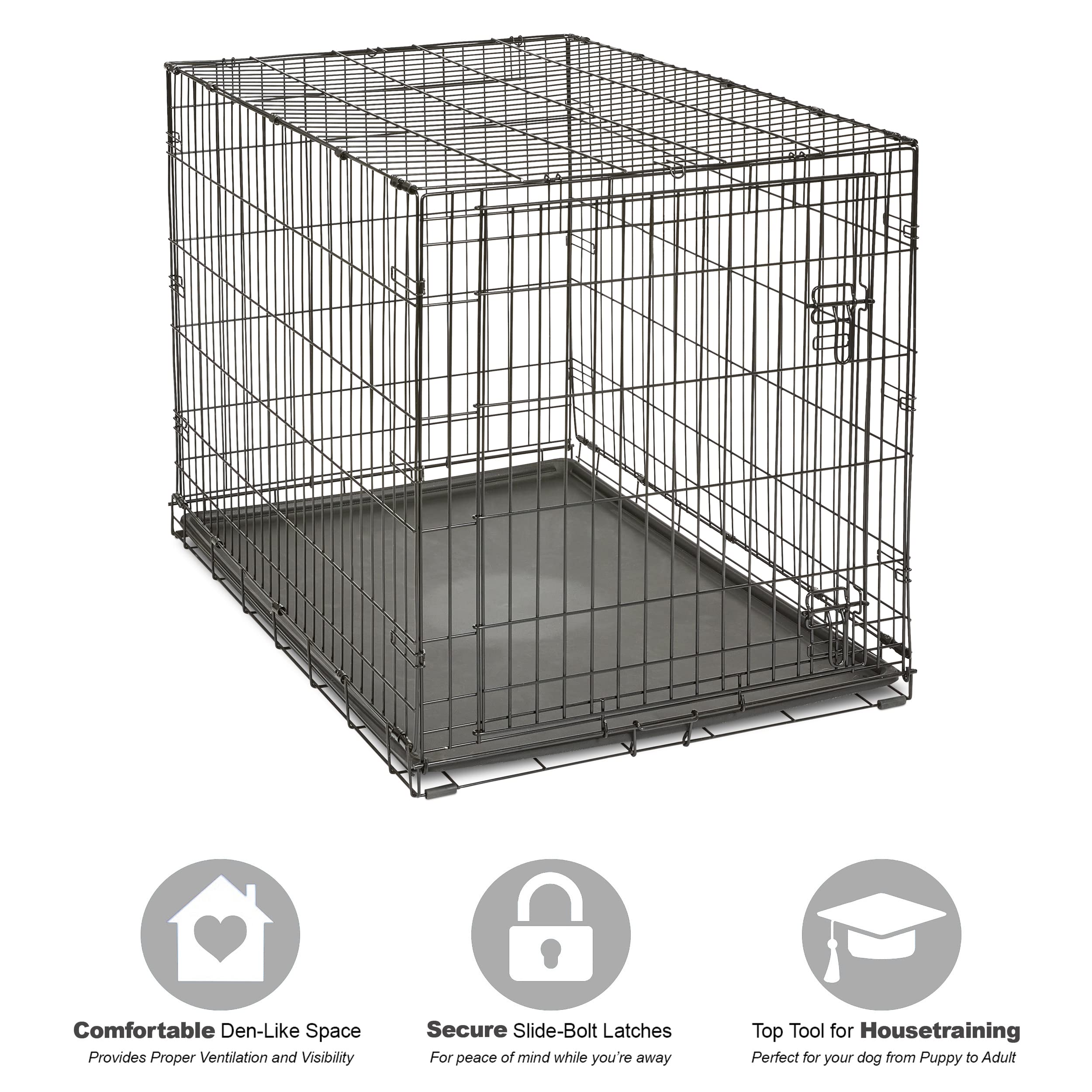 New World crate leak-proof tray simplifies cleanup after meals and accidents.
