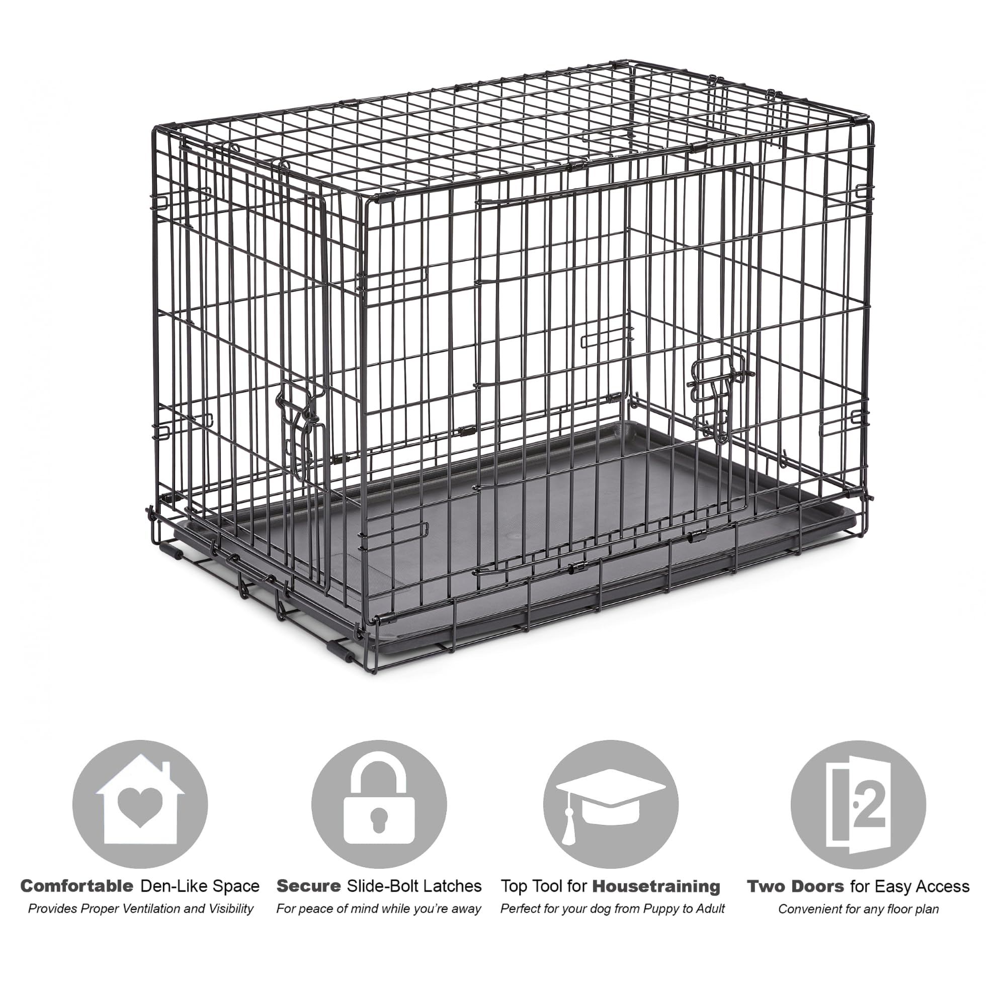 New World paw block latch safety feature enhances crate security.