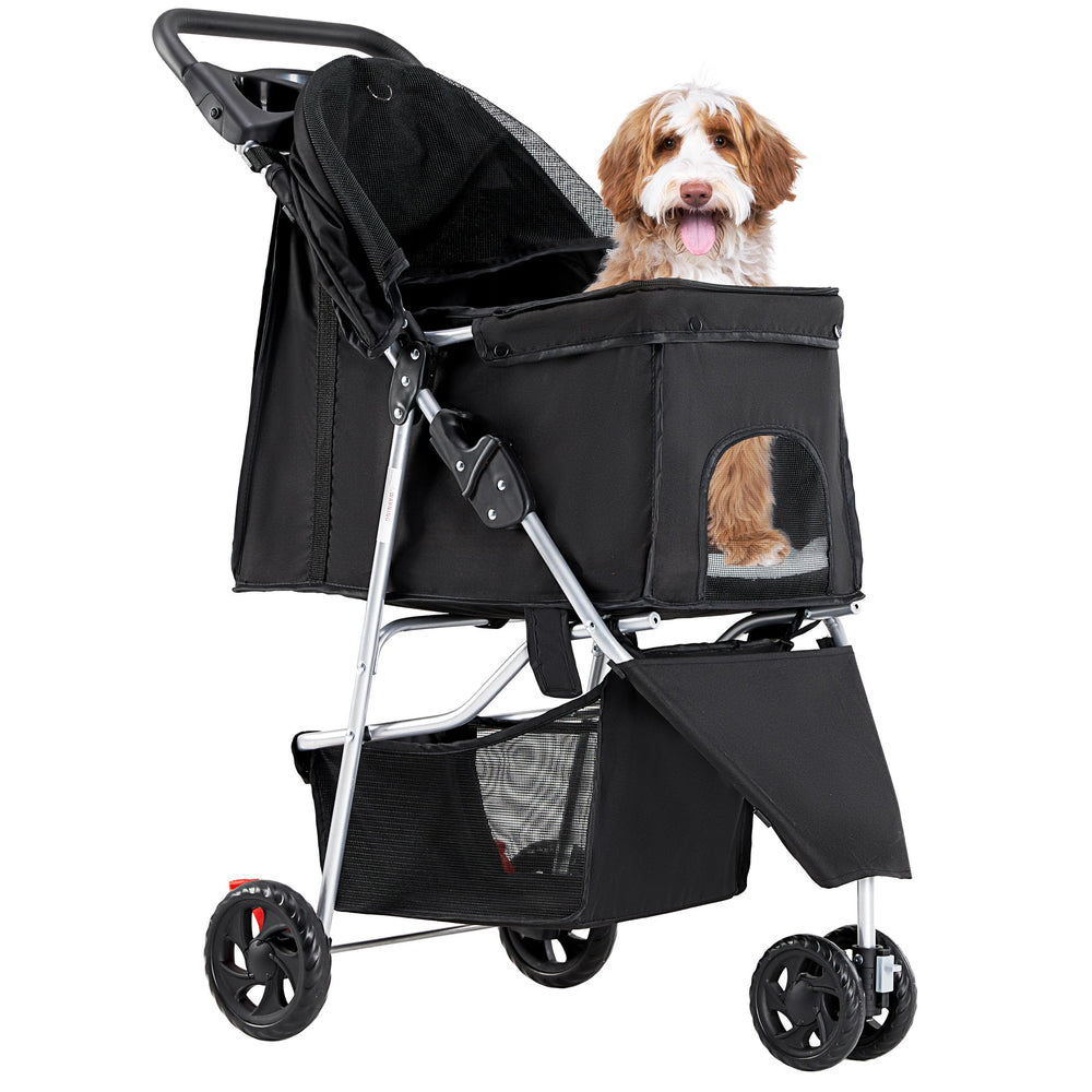 NEWBULIG 3 Wheel Pet Stroller folded for compact storage and easy transport.