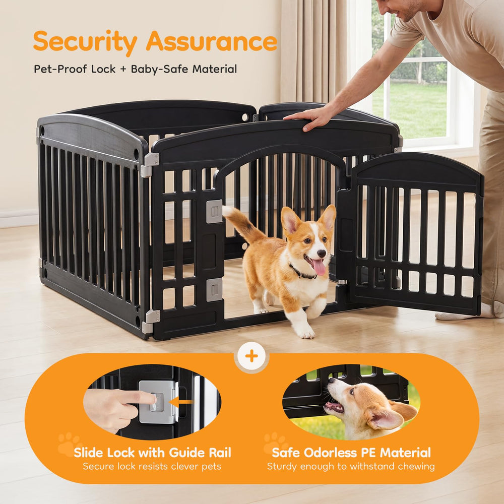 NEWBULIG Dog Playpen with secure door lock for controlled access.