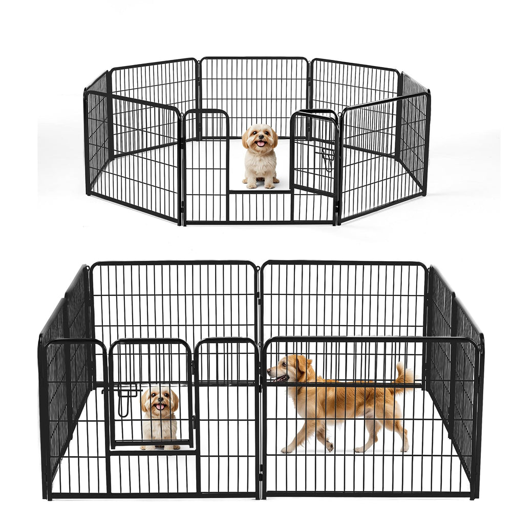 NEWBULIG dog playpen indoor 24in front view highlights secure gate and interior space for puppies