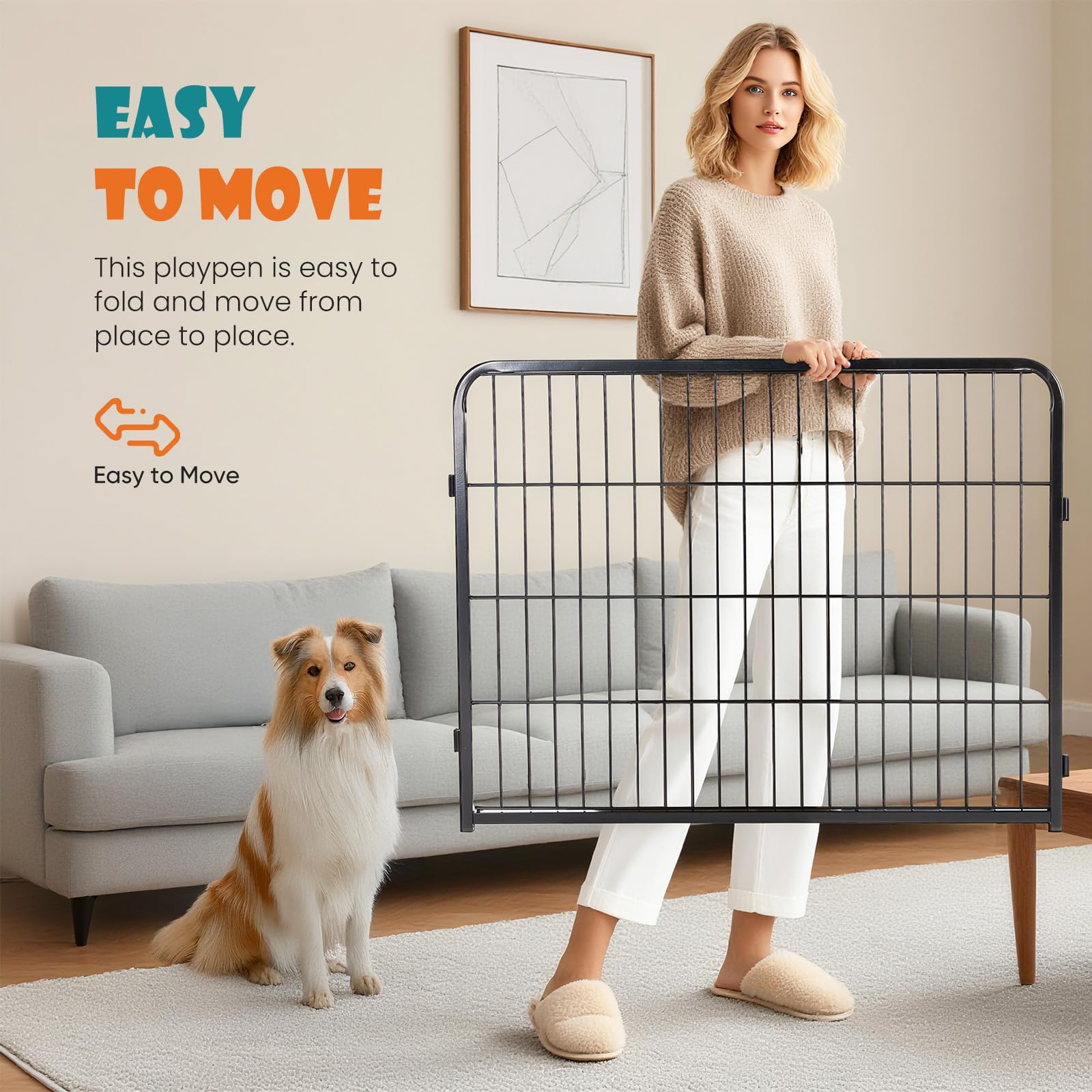 NEWBULIG dog playpen indoor 24in gate lock detail demonstrates safe entry for pets