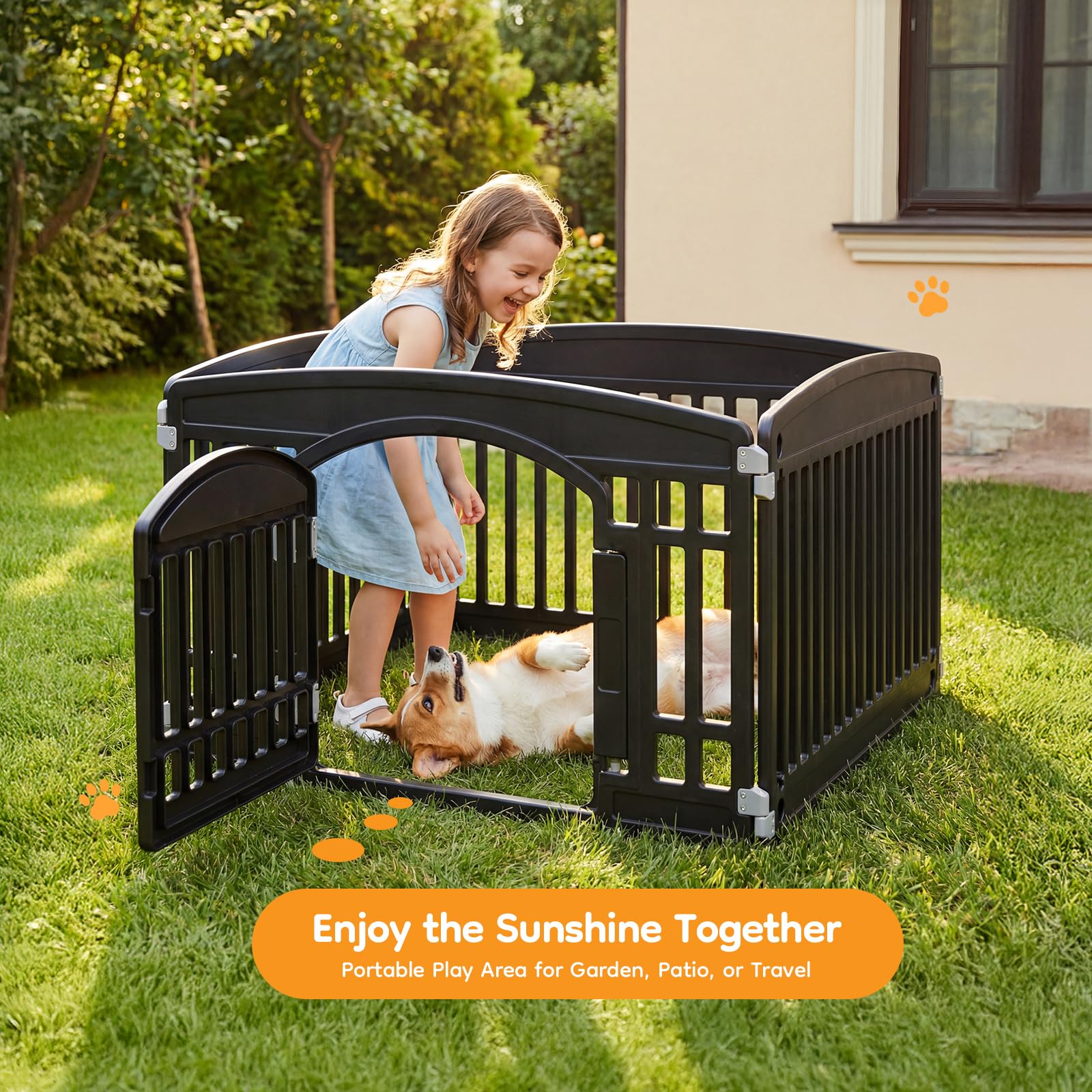 NEWBULIG Dog Playpen indoor outdoor use highlights portable setup.