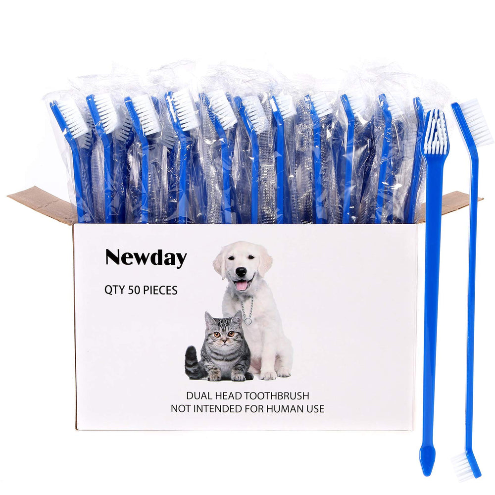 Newday bulk double-ended dog-cat toothbrush in blue for easy daily brushing