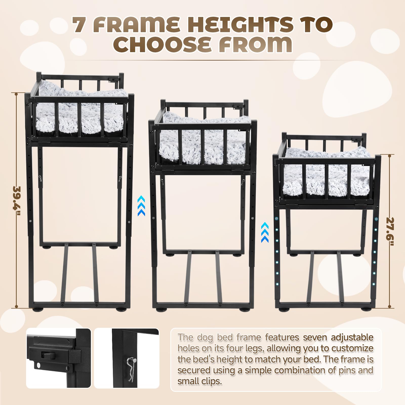 NewEle Beside Dog Bed sturdy metal frame supports daily use for pets.