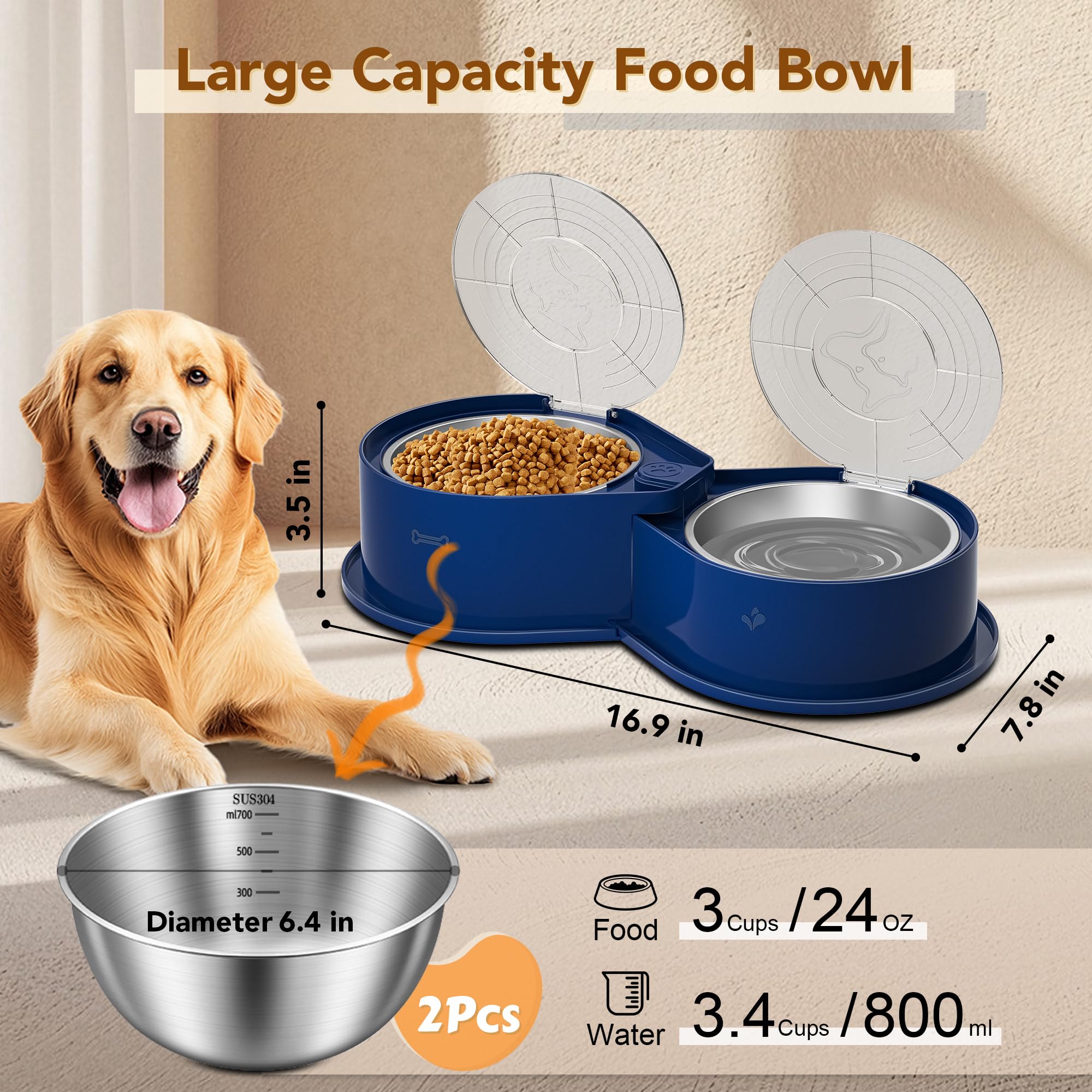 Newget 304 stainless steel dog bowl close-up highlights durability and odor-free use.