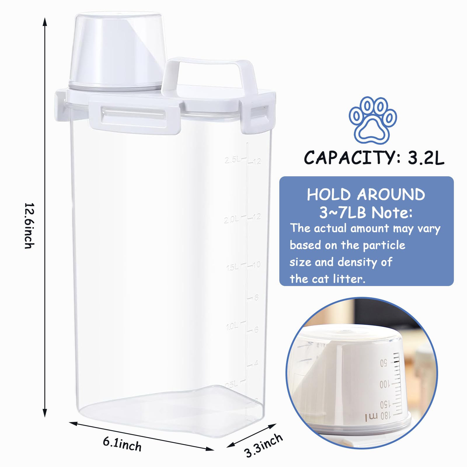 Newivi cat litter storage bin with sealed lock to keep contents dry.