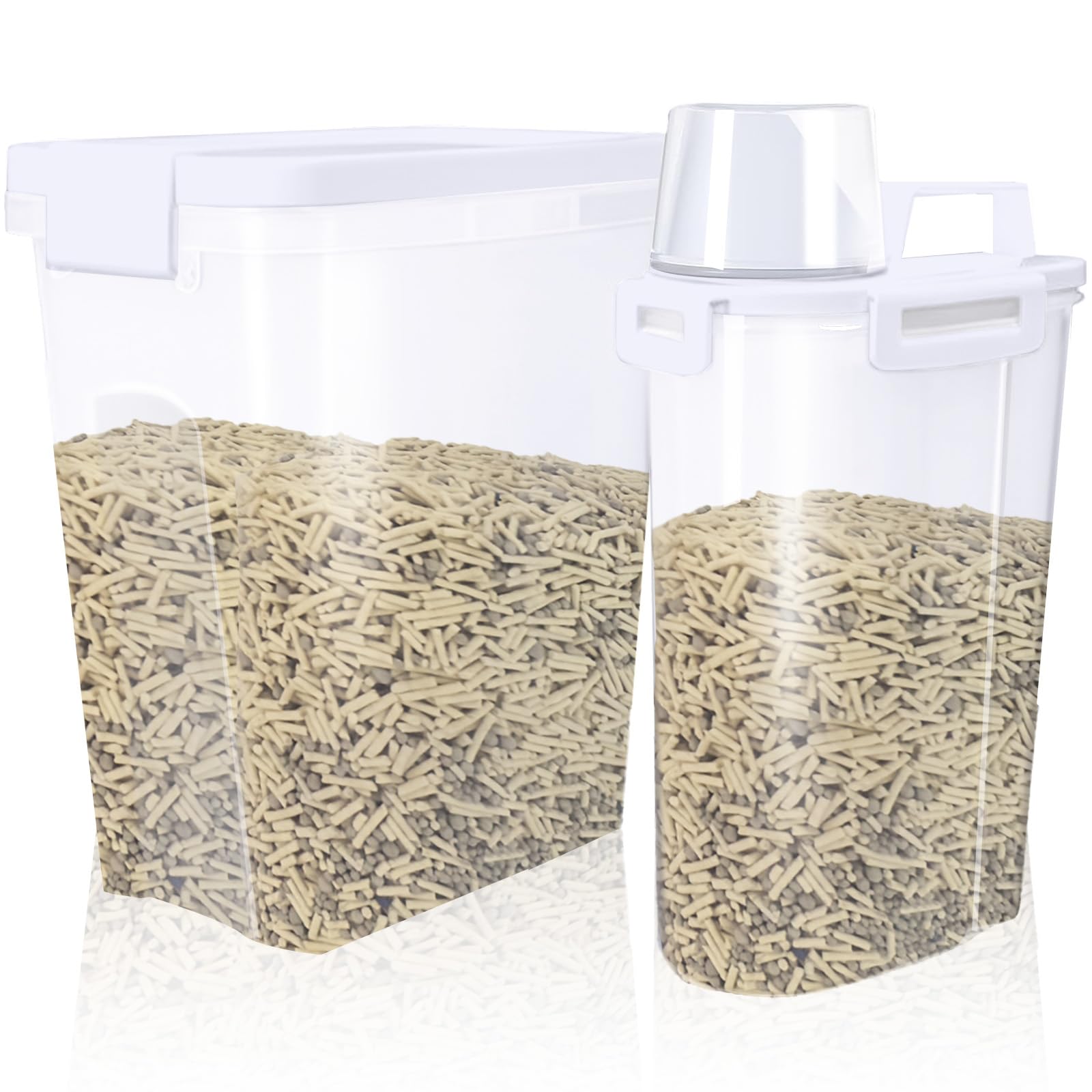 Newivi cat litter storage container with airtight lid and spout for mess-free dispensing.