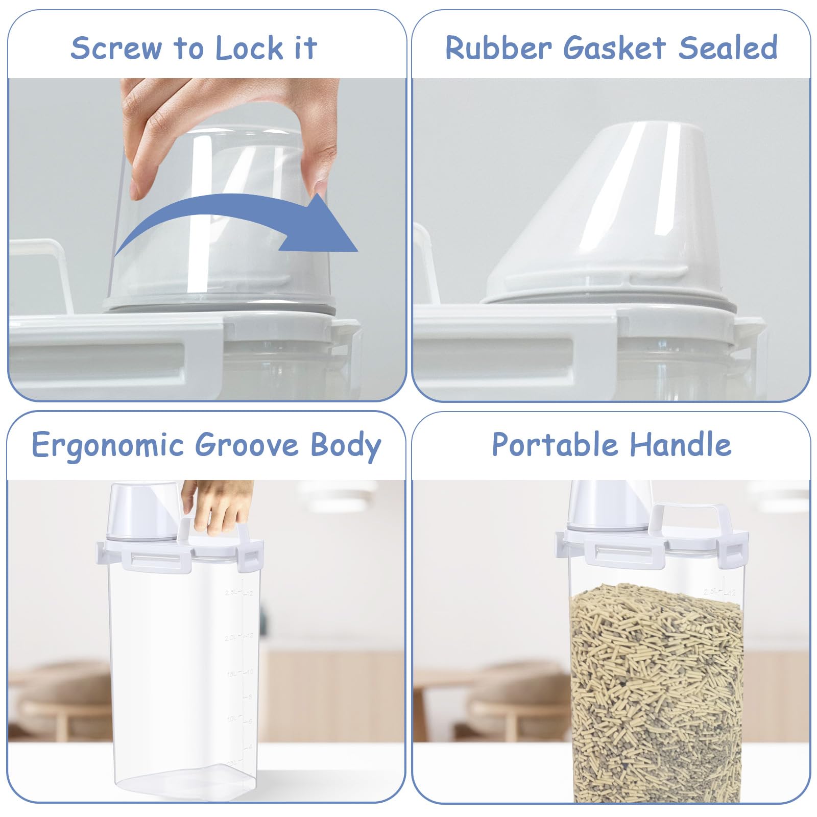 Newivi cat litter storage container with a sturdy handle for easy transport.