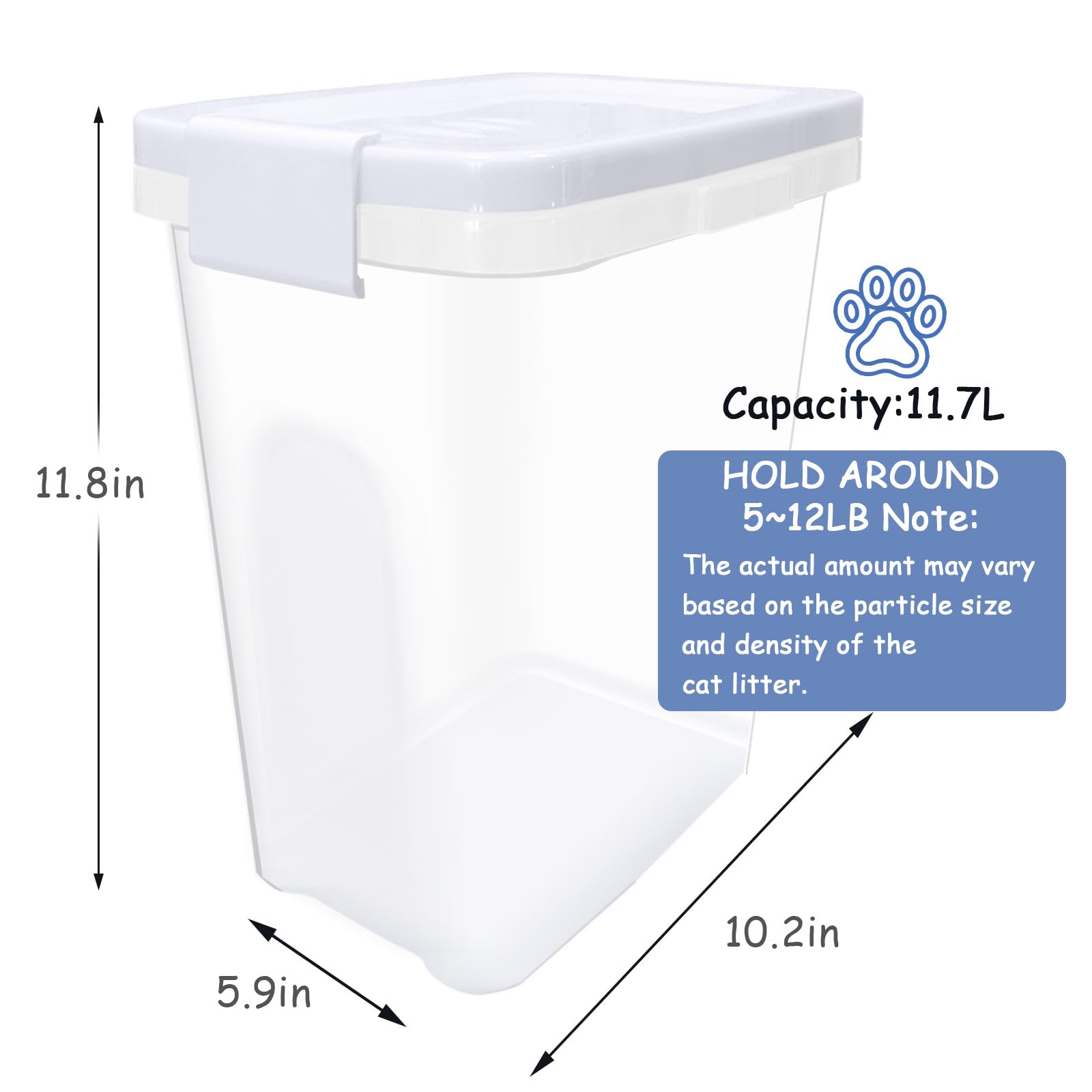 Newivi cat litter storage container with large capacity for flexible storage options.