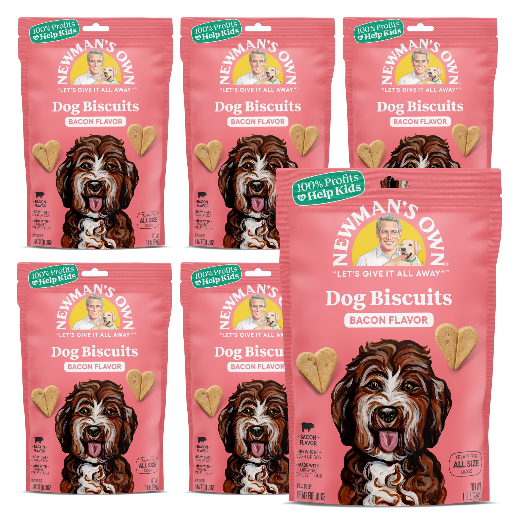 Newman's Own bacon-flavor dog biscuit in heart shape, ideal for training rewards